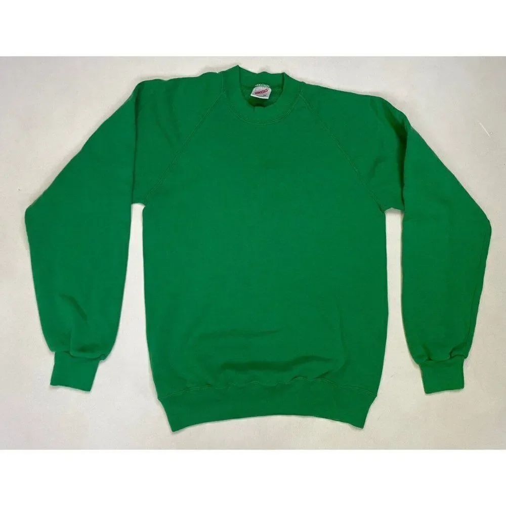 VINTAGE Jerzees Blank Crewneck Sweatshirt Men Small Green USA 90s